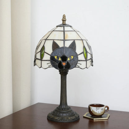 Halloween Tiffany Style Cute Black Cat Stained Glass Table Lamp