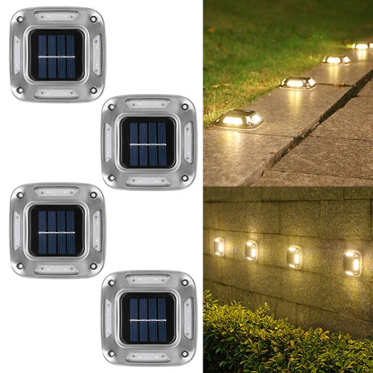 4PCS Solar Dock Lights 8LEDs Deck Driveway Light Outdoor