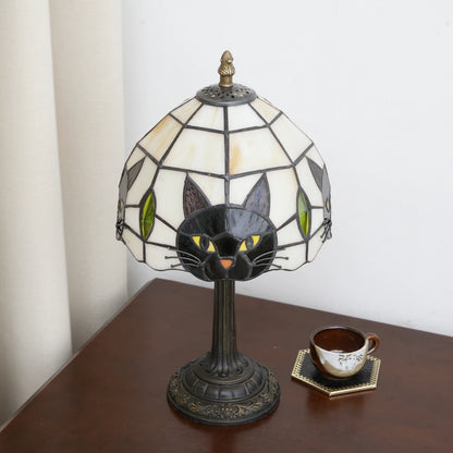 Halloween Tiffany Style Cute Black Cat Stained Glass Table Lamp
