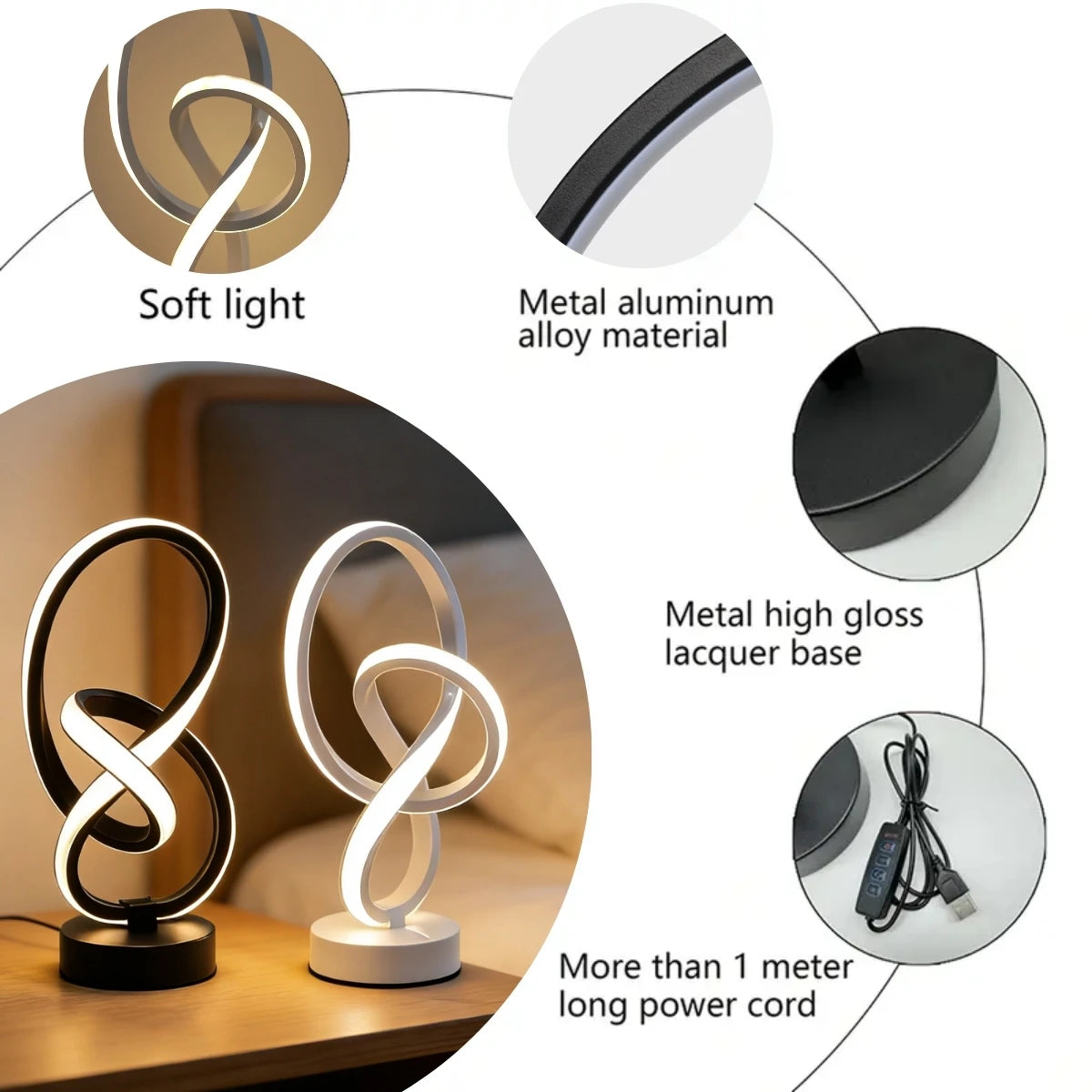 Simple and Creative LED Desk Lamp with USB Three Color Adjustable