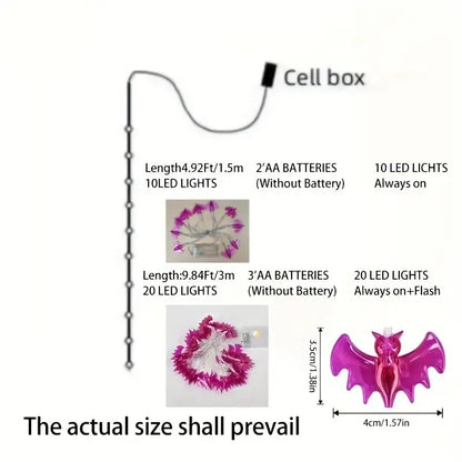59.06inch 10 Lights, 3m 20 Lights Purple Bat Halloween Decoration