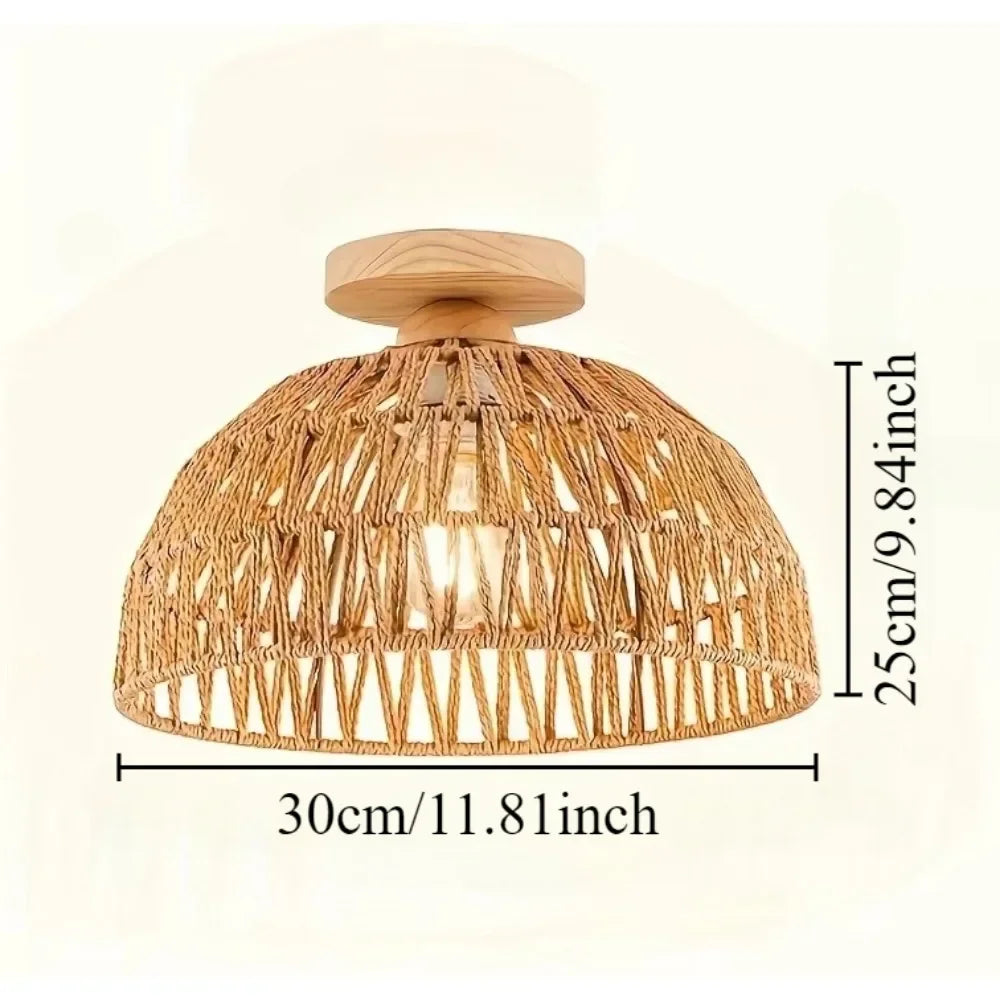 1pc Handwoven Rattan Lamp Chandeliers - Semi-Flush Mount