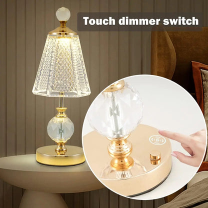 Retro Rechargeable Led Light Crystal Wireless Table Lamp