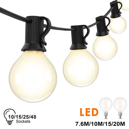 Fairy Outdoor String Lights G40 LED Frosted White Bulbs
