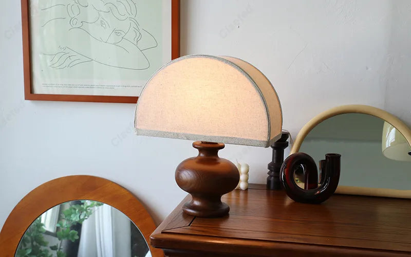 Creative Retro LED Linen Desk Lamp Solid Wood Bedroom