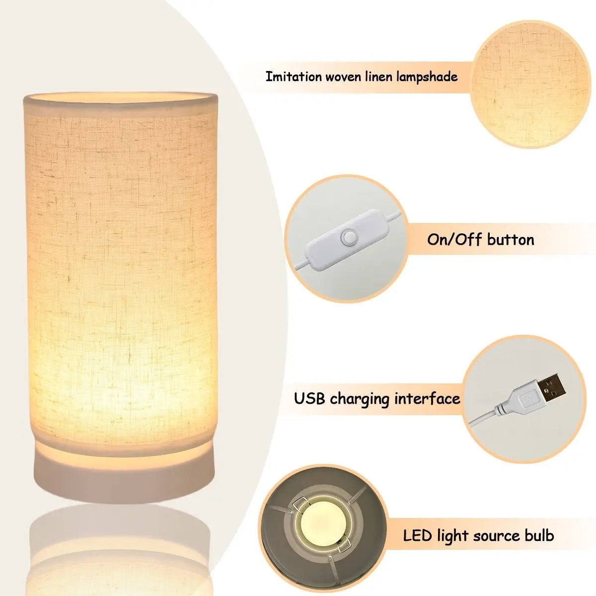Modern Nordic Style Fabric Desk Lamp, USB Powered