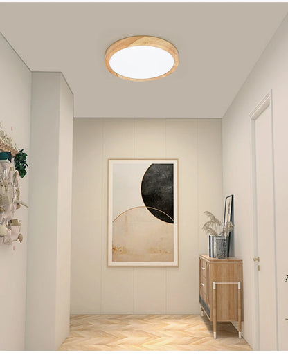 Modern LED Ceiling Light Wood Grain Golden One Light