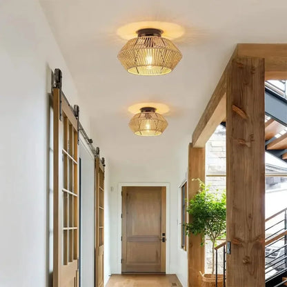 1pc Handwoven Rattan Lamp Chandeliers - Semi-Flush Mount