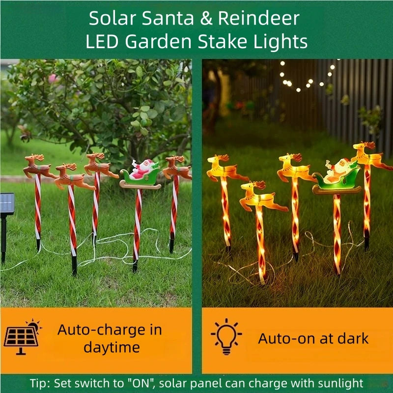 5 Pieces /Set LED Solar Christmas Santa Claus&Reindeer Garden Lights