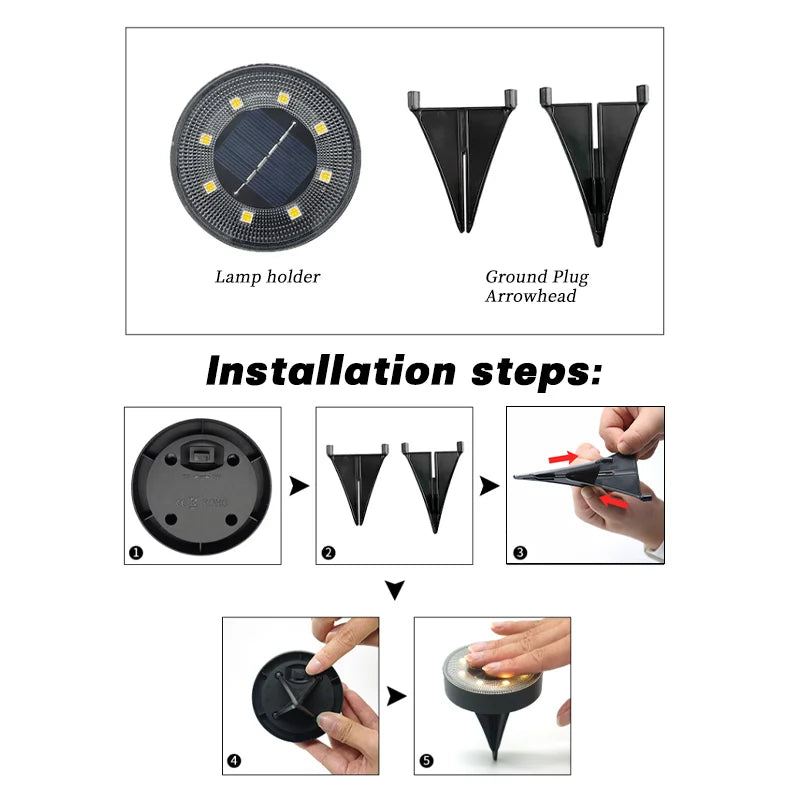 LED Outdoor Solar Power Ground Light IP68 Waterproof Lighting