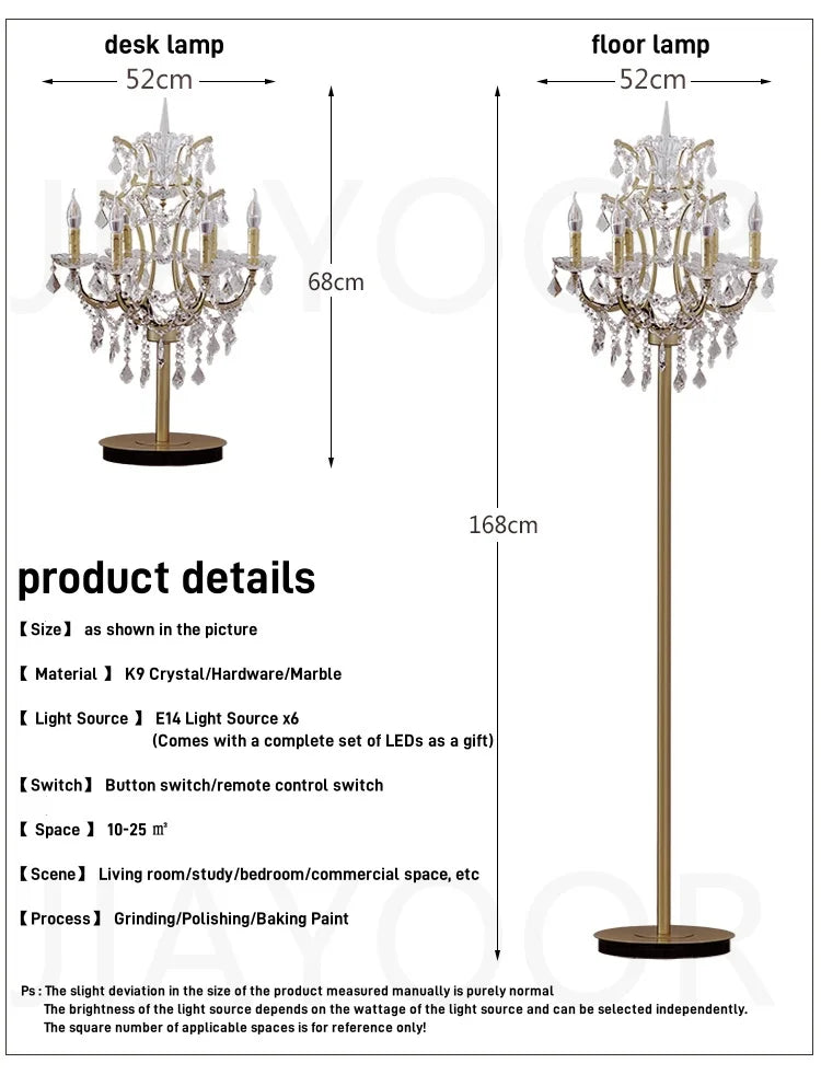 Luxury Crystal Floor Lamp Living Room Bedroom Bedside Lamp