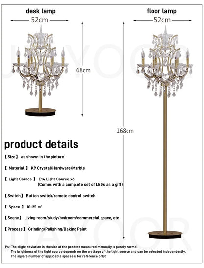 Luxury Crystal Floor Lamp Living Room Bedroom Bedside Lamp