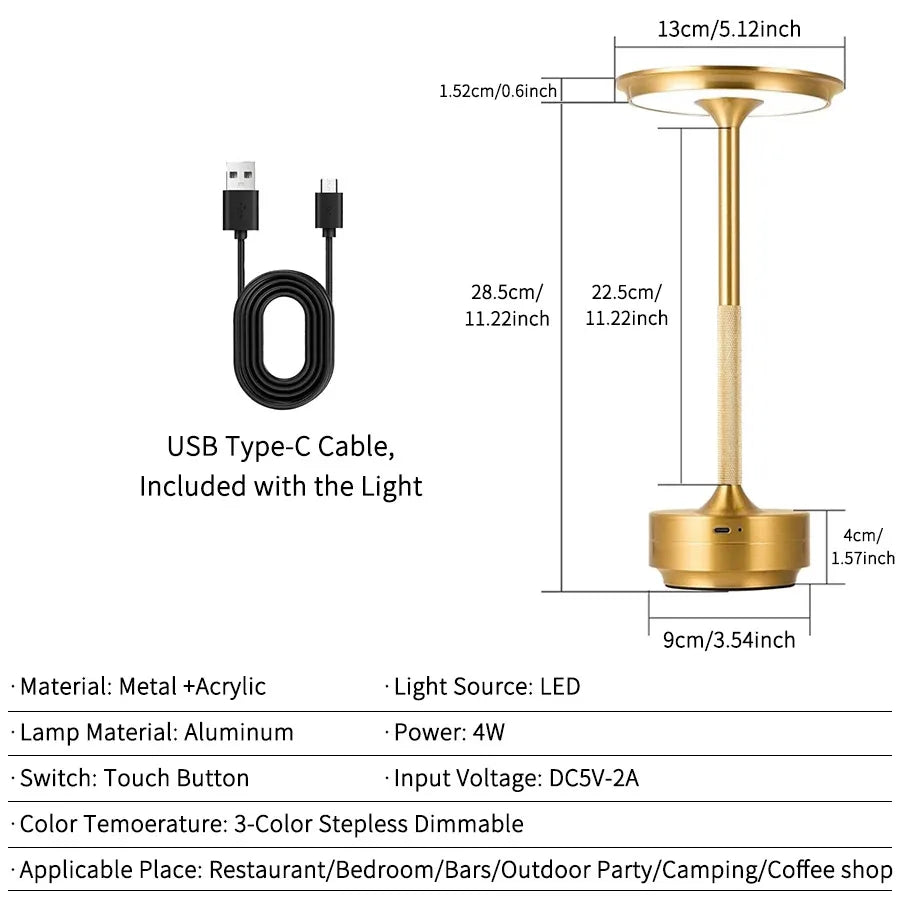 Wireless Table Lamp USB Rechargeable Touch Lamp