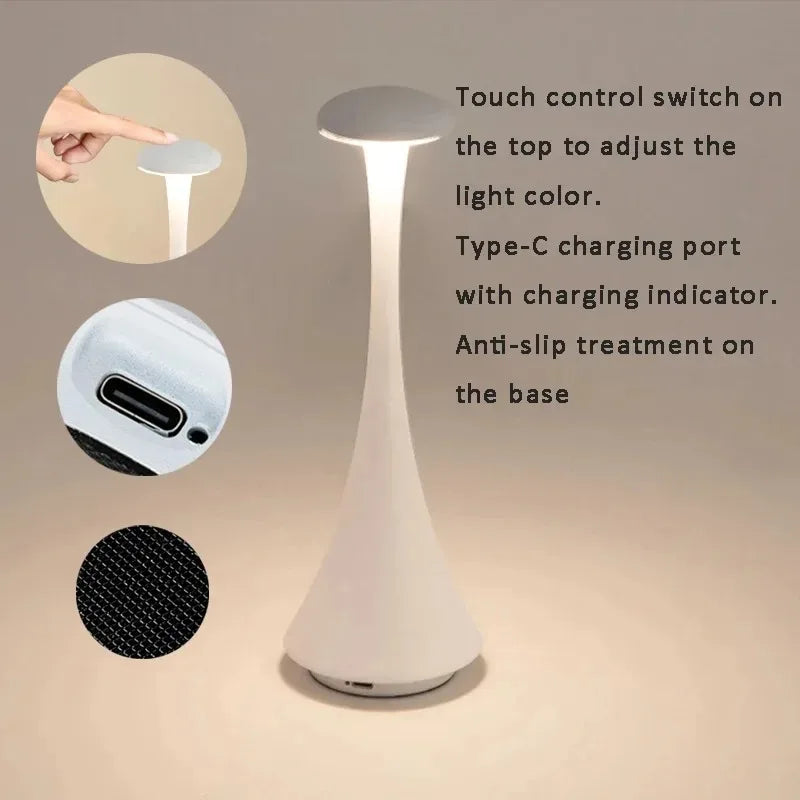 Wireless Lamp Mushroom Rechargeable Night Light Table Lamp