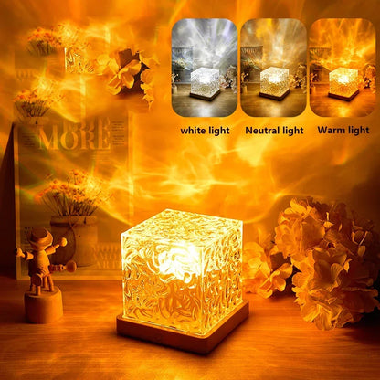 Dynamic Rotating Water Projector Night Light Flame Crystal Lamp Ocean Light