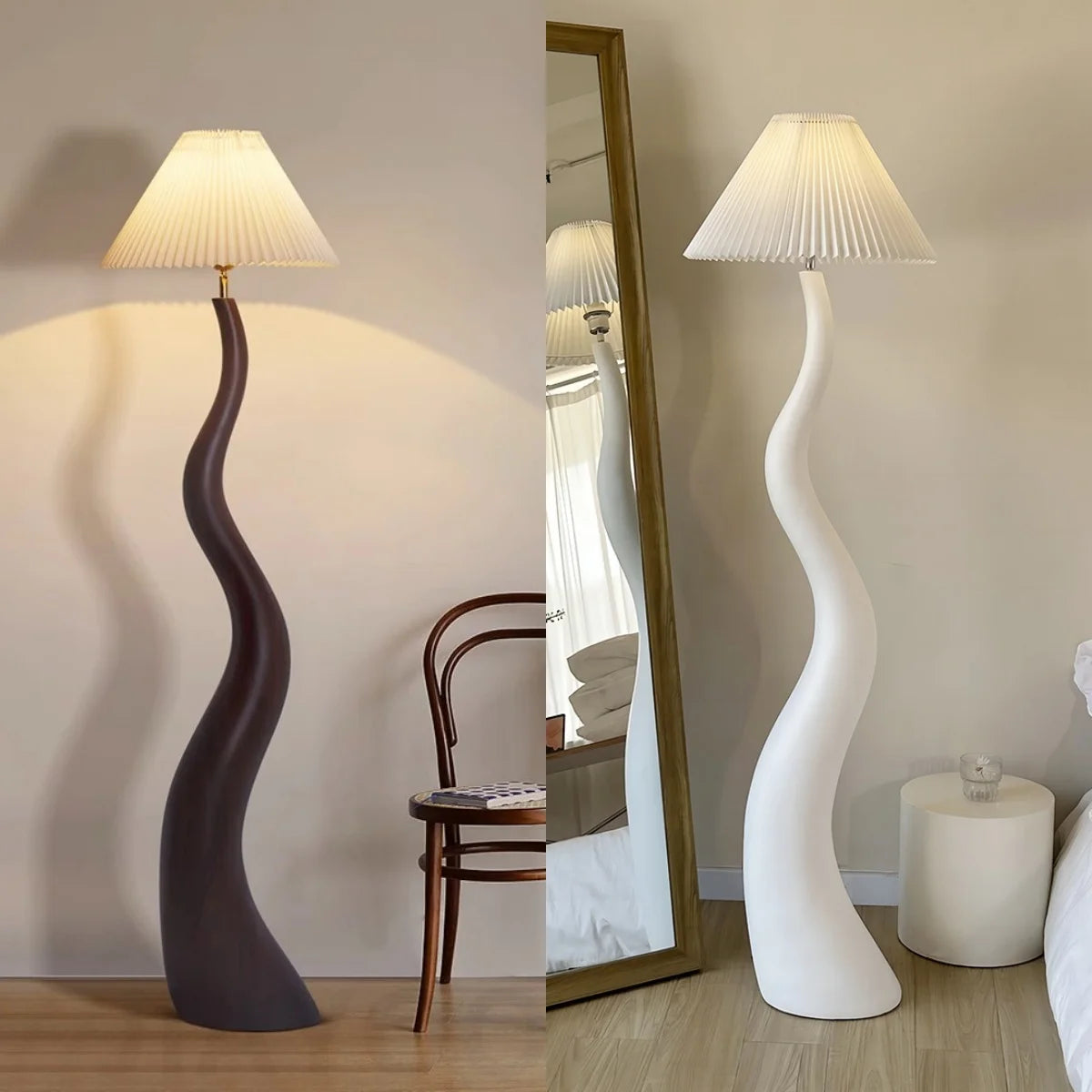 Vintage Living Room Floor Lamp Nordic Mushroom Wood Grain Light