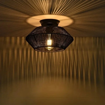 1pc Handwoven Rattan Lamp Chandeliers - Semi-Flush Mount