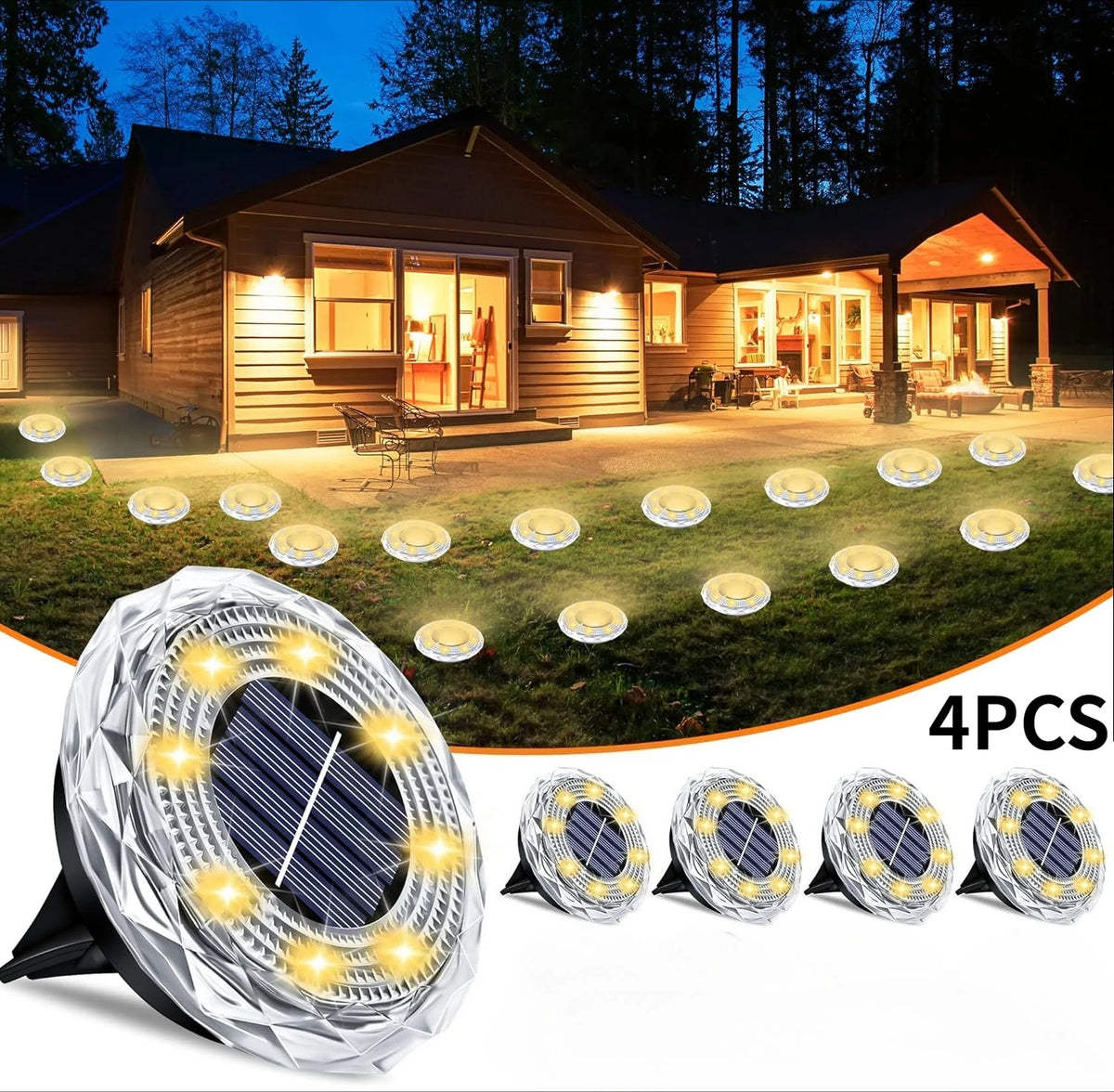 Solar Lights Outdoor Waterproof 8 LED Solar Ground Light