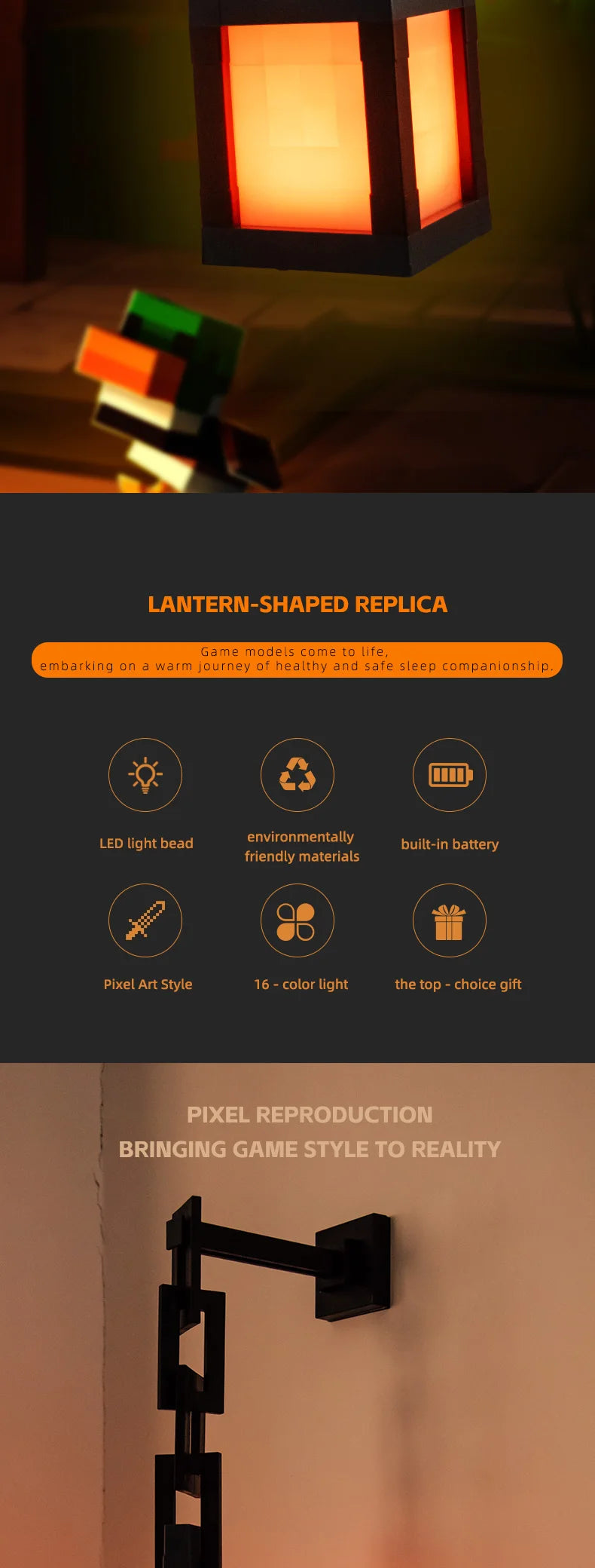 Pixel Style Night Light Portable Lantern Tabletop Ornament