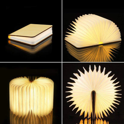 LED Foldable Book Light Creative Wooden Luminous Book