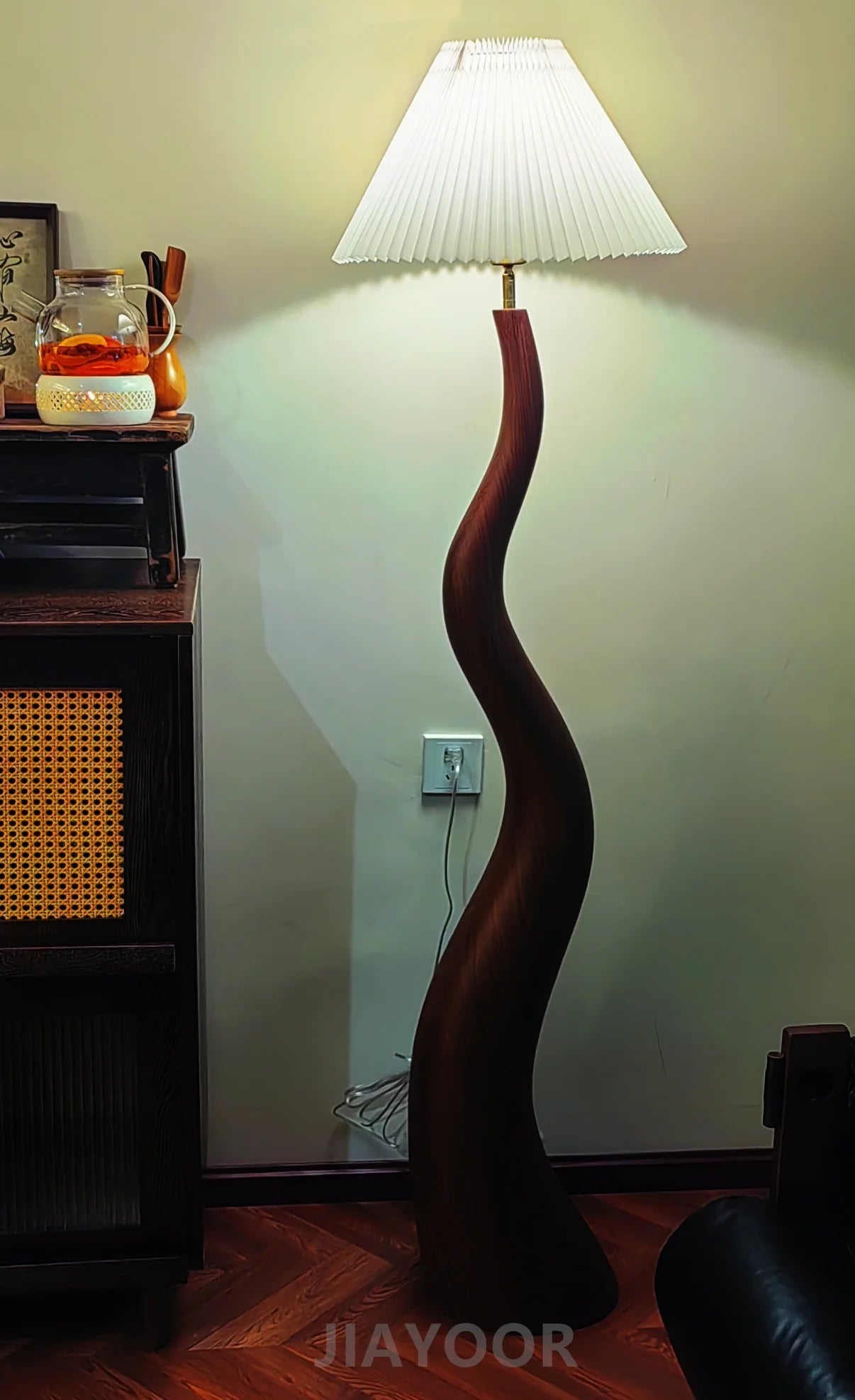 Vintage Living Room Floor Lamp Nordic Mushroom Wood Grain Light