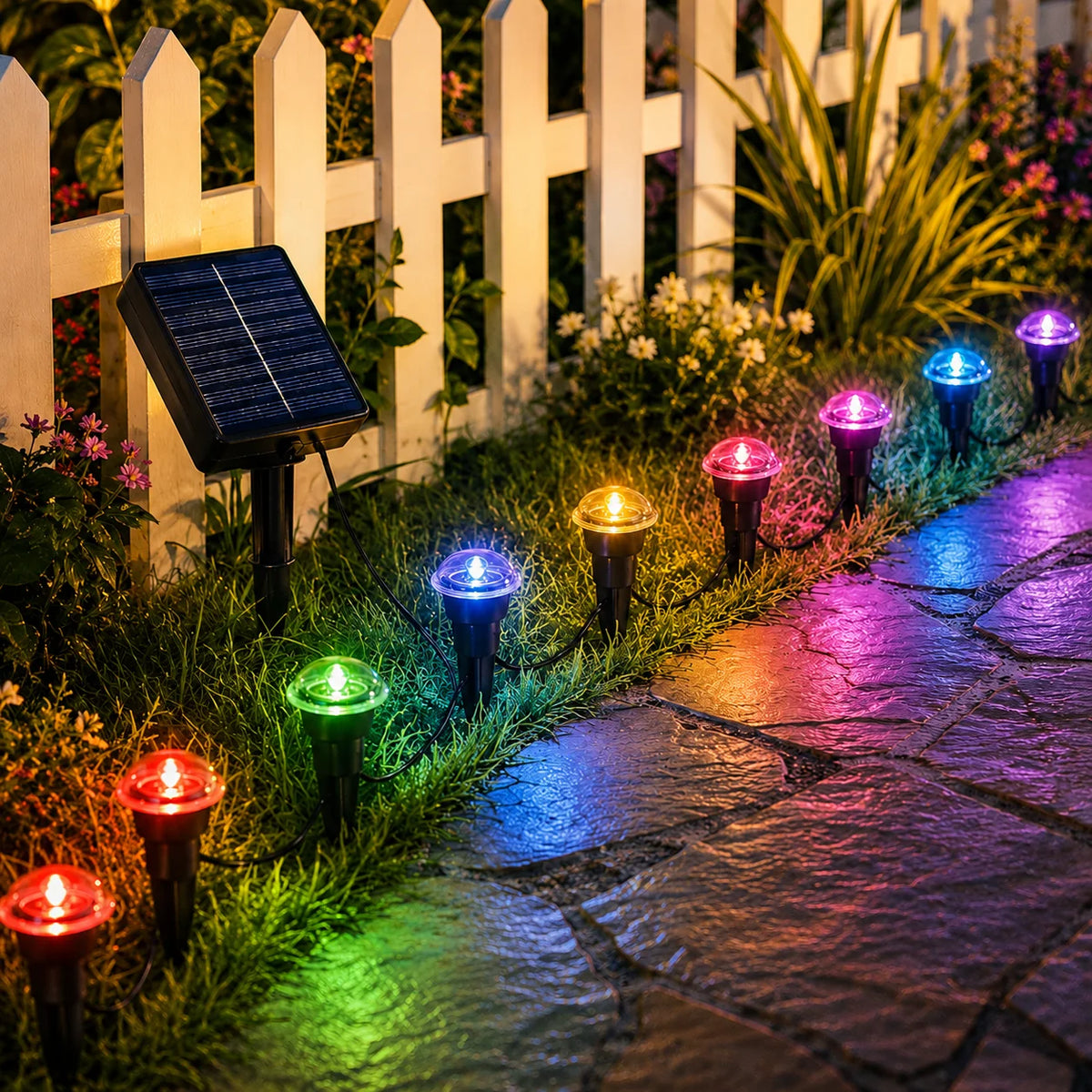 Solar Powered Ground Stake Pathway Lights Warm Glow Garden