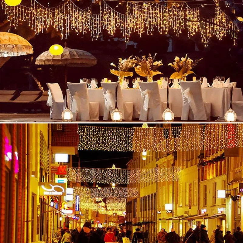 5.5M/9M Solar Curtain Icicle Light Outdoor Eaves Decor String Lights