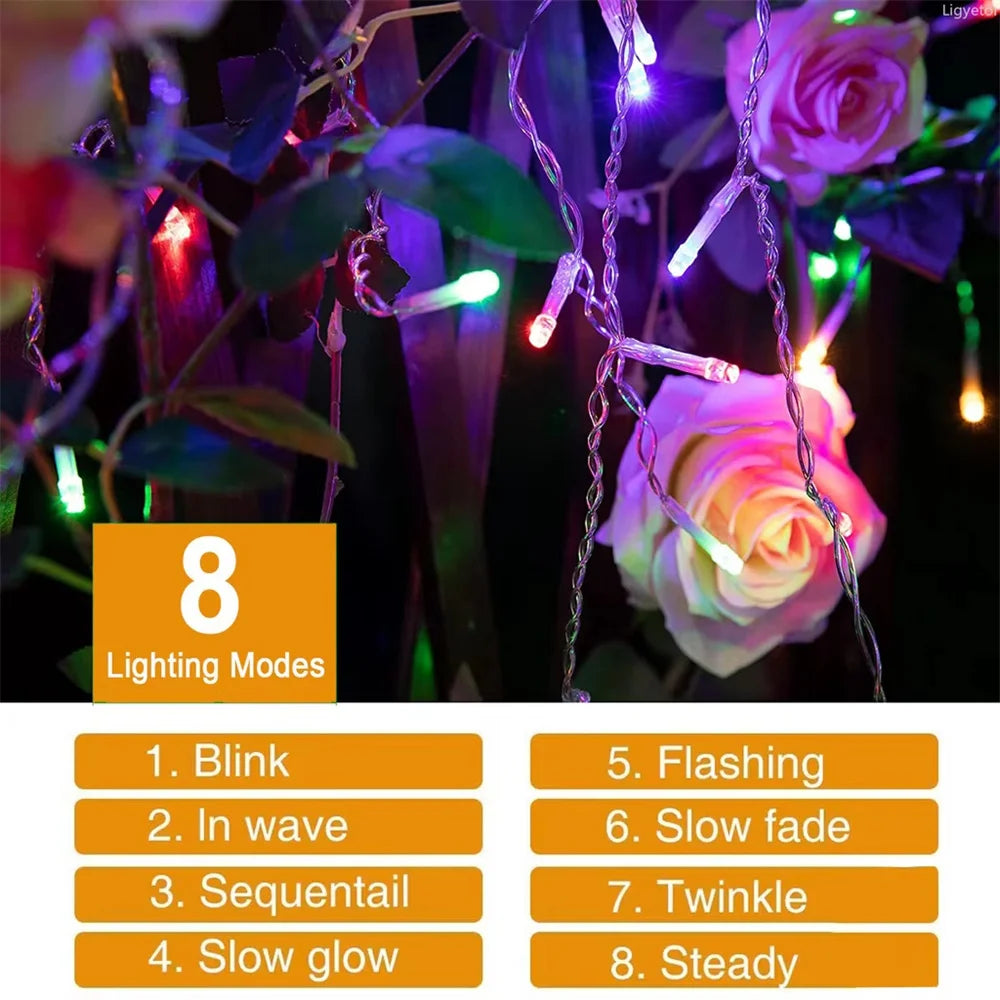 Solar Curtain Icicle Light 3.5M Eaves Outdoor Fairy String Lights