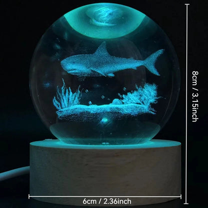 3D Ocean Shark Crystal Ball Color Laser Carved Nightlight
