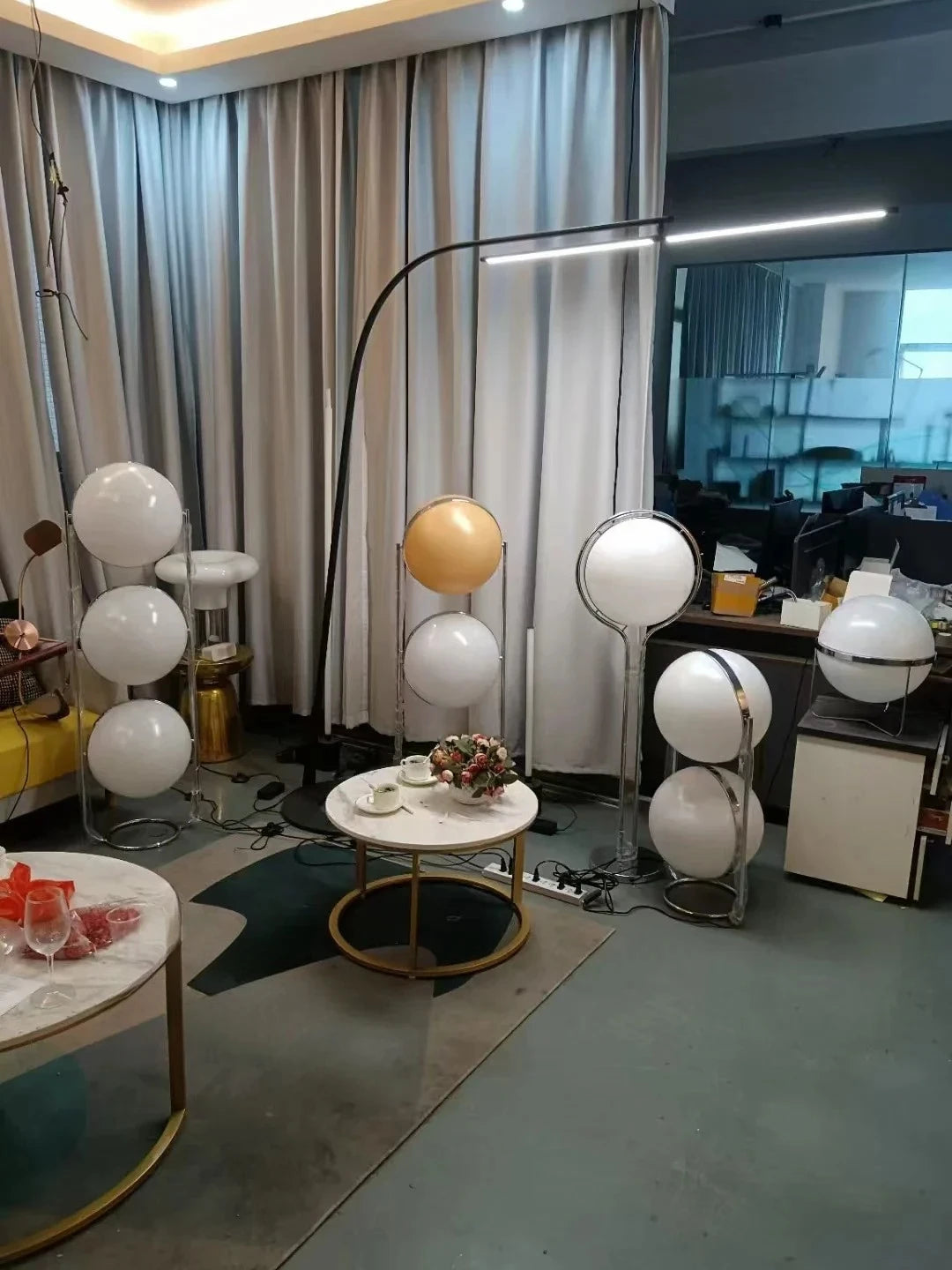 Nordic Floor Lamp Chrome Metal White Acrylic Ball Lamp