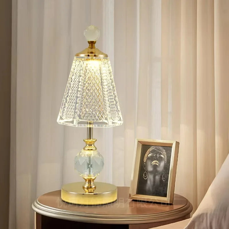 Retro Rechargeable Led Light Crystal Wireless Table Lamp