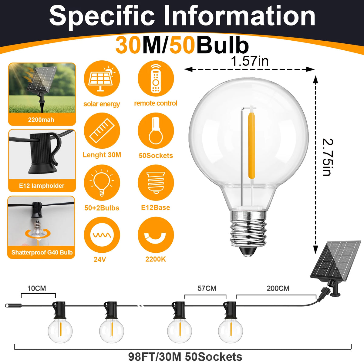 Waterproof Shatterproof Solar Hanging Lights for Backyard Bistro Decoration Light