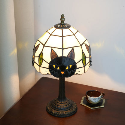 Halloween Tiffany Style Cute Black Cat Stained Glass Table Lamp