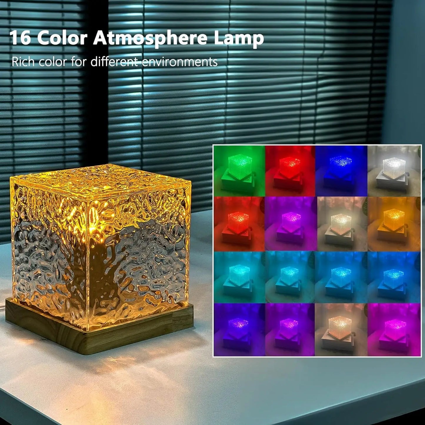 Dynamic Rotating Water Projector Night Light Flame Crystal Lamp Ocean Light