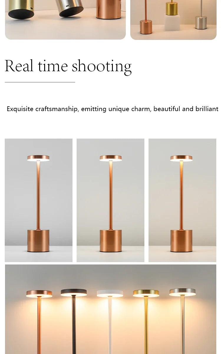 Simple LED Rechargeable Touch Metal Table Lamp Three Colors