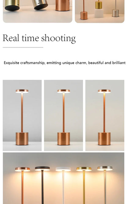 Simple LED Rechargeable Touch Metal Table Lamp Three Colors