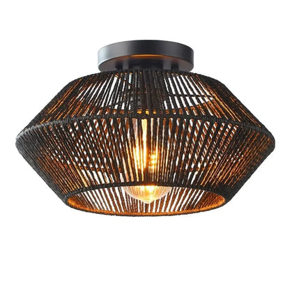 1pc Handwoven Rattan Lamp Chandeliers - Semi-Flush Mount