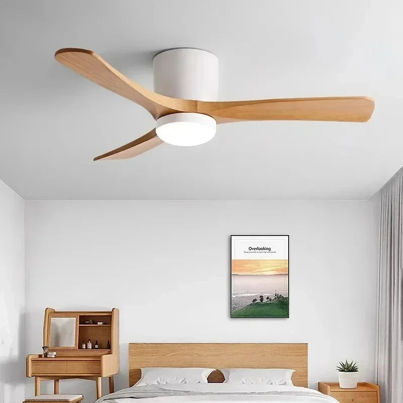 Low Floor Modern Ceiling Fan with Wooden Blades, Solid Wood