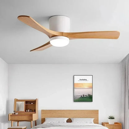 Low Floor Modern Ceiling Fan with Wooden Blades, Solid Wood