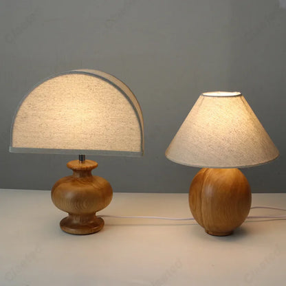 Creative Retro LED Linen Desk Lamp Solid Wood Bedroom