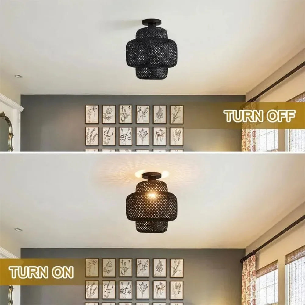 1pc Handwoven Rattan Lamp Chandeliers - Semi-Flush Mount