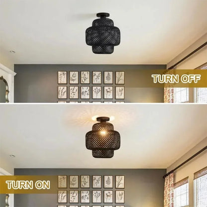 1pc Handwoven Rattan Lamp Chandeliers - Semi-Flush Mount
