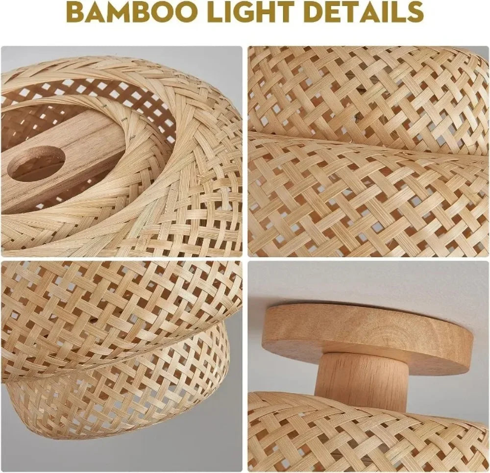 1pc Handwoven Rattan Lamp Chandeliers - Semi-Flush Mount