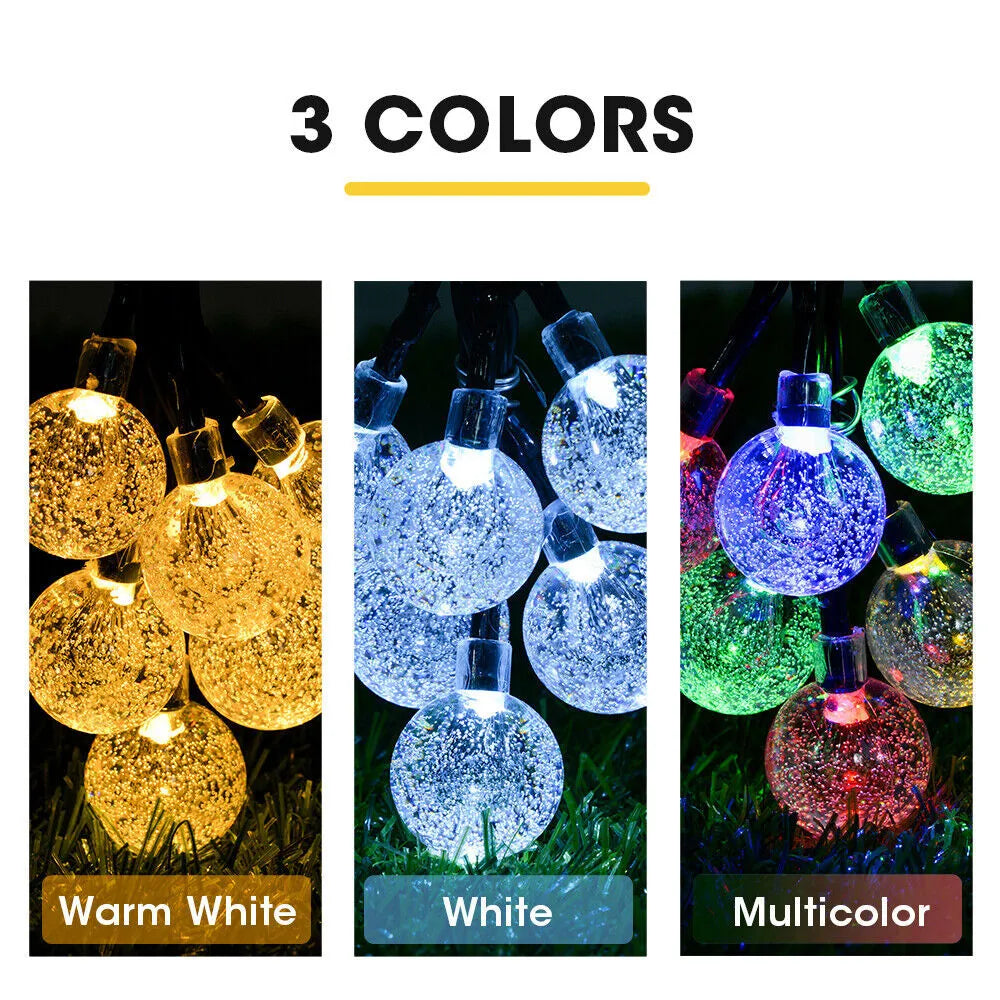 LED Solar Powered Crystal Ball Fairy String Lights Garden