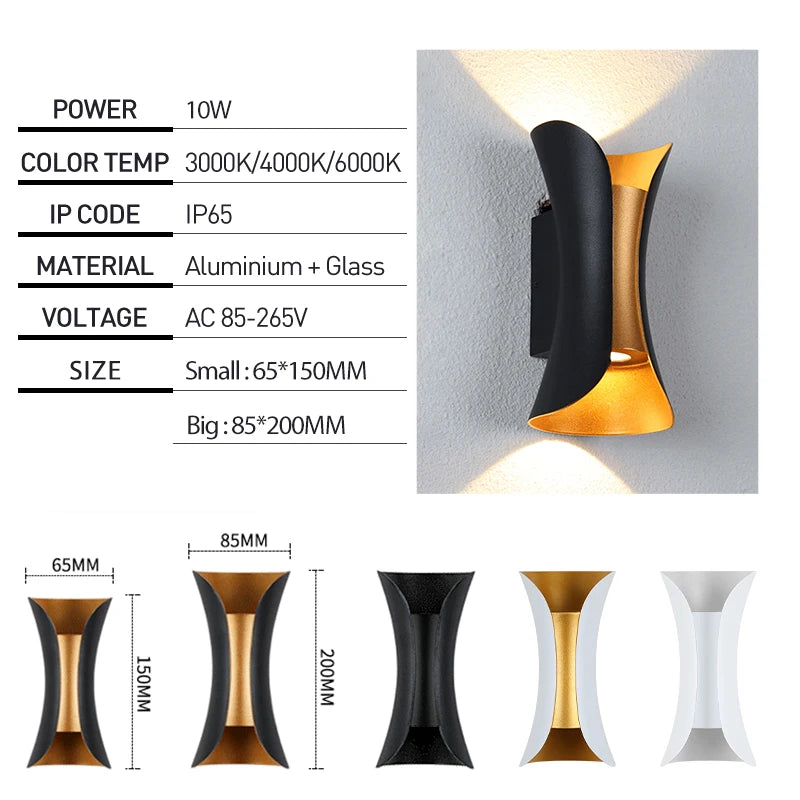 LED Wall Lamp 6W 10W Aluminum IP65 Waterproof Outdoor