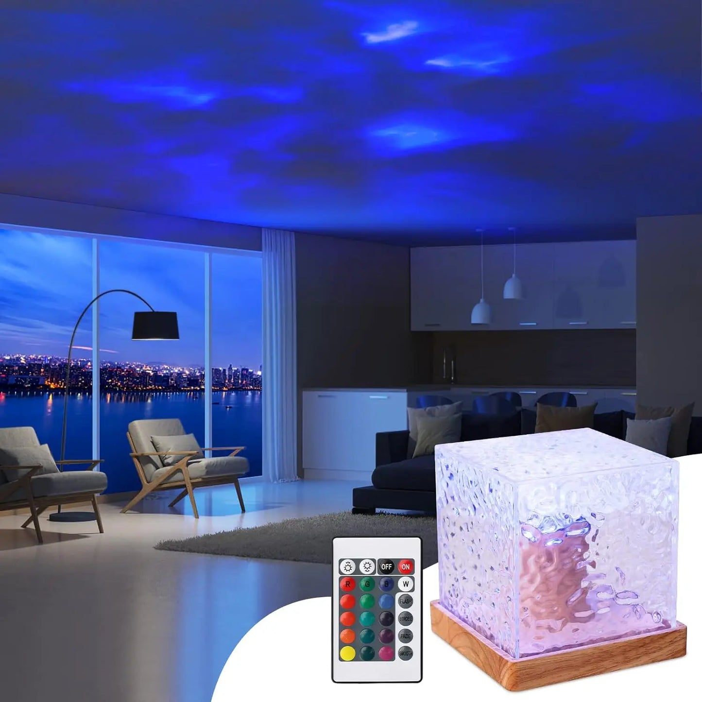 Dynamic Rotating Water Projector Night Light Flame Crystal Lamp Ocean Light