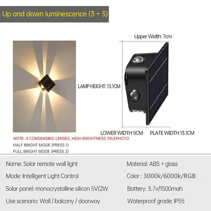 Outdoor LED Solar Wall Light ABS Garden Decoration Wall Light