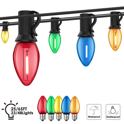 Christmas Outdoor String Lights Plastic C7 Colored Hanging Light