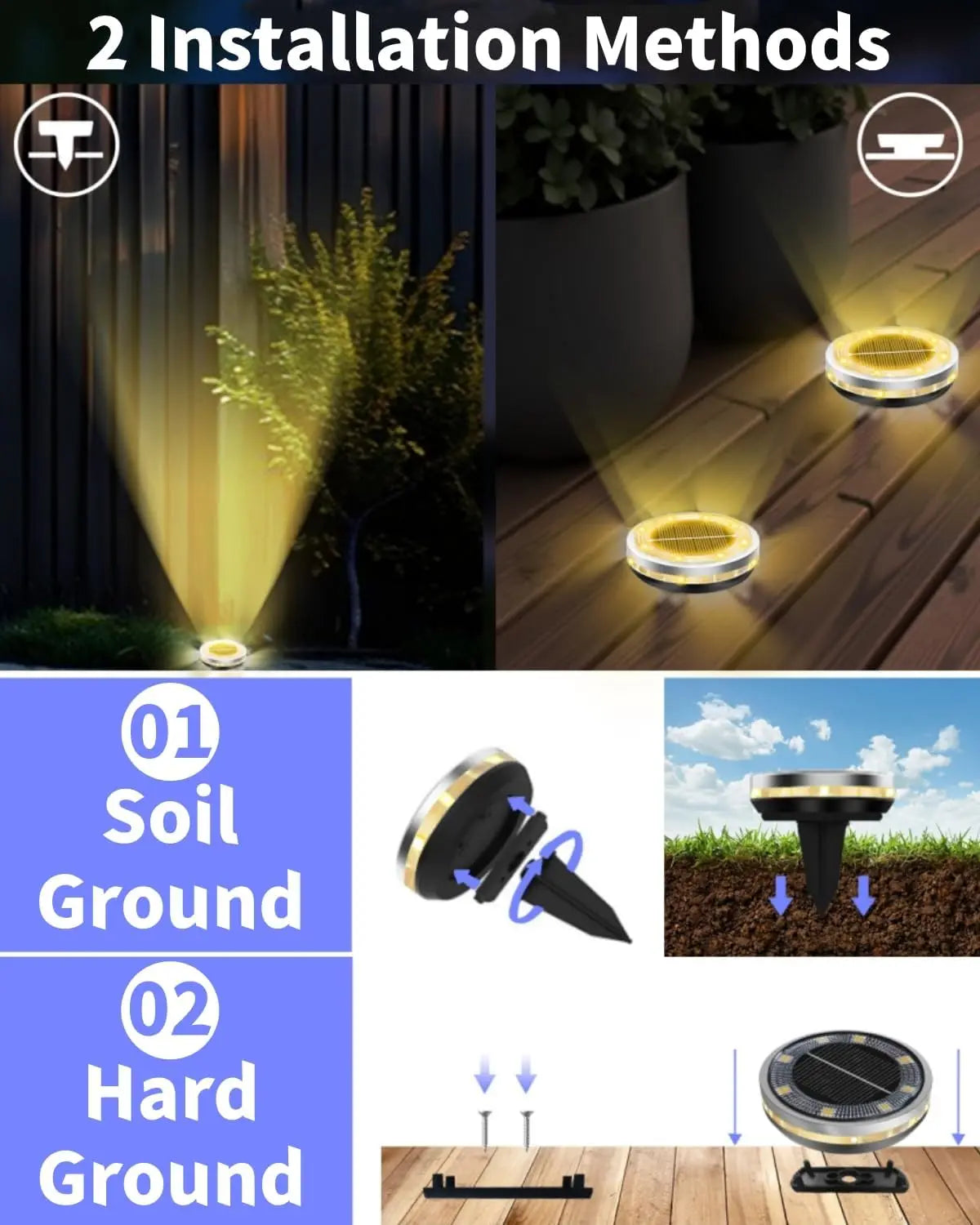 Solar Garden Lights Outdoor 8 LEDs Disk Underground Lamp