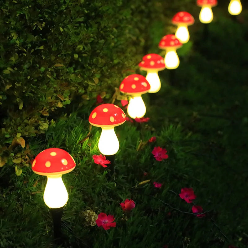 LED Solar Landscape Ground Lights Cute RED Mushroom